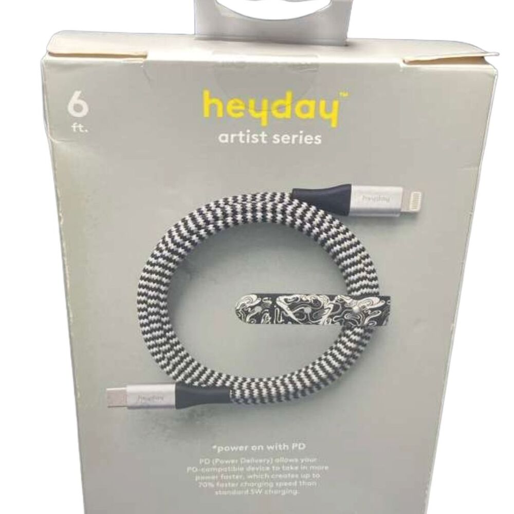 Heyday 6ft USB-C to Lightning Braided Fast Charge PD Cable MFi Certified Gray